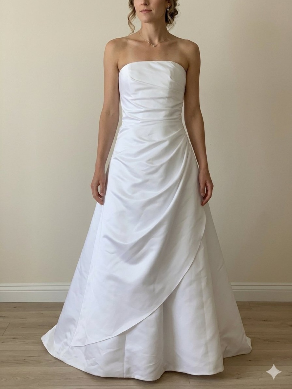 David's Bridal Michelangelo Strapless White A-Line Bridal Gown, size 10